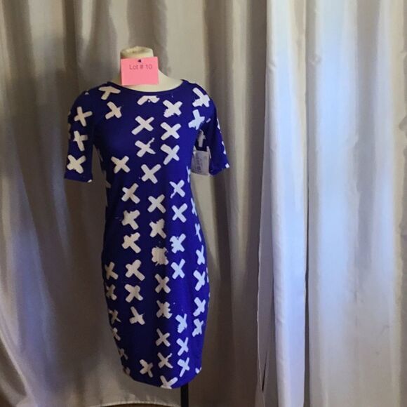 NWT LULAROE Julia dress in XS in royal blue & white - Picture 1 of 13